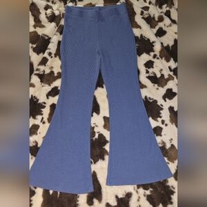 Aerie Blue Waffle Knit Flare Pants Ribbed Cozy Short
